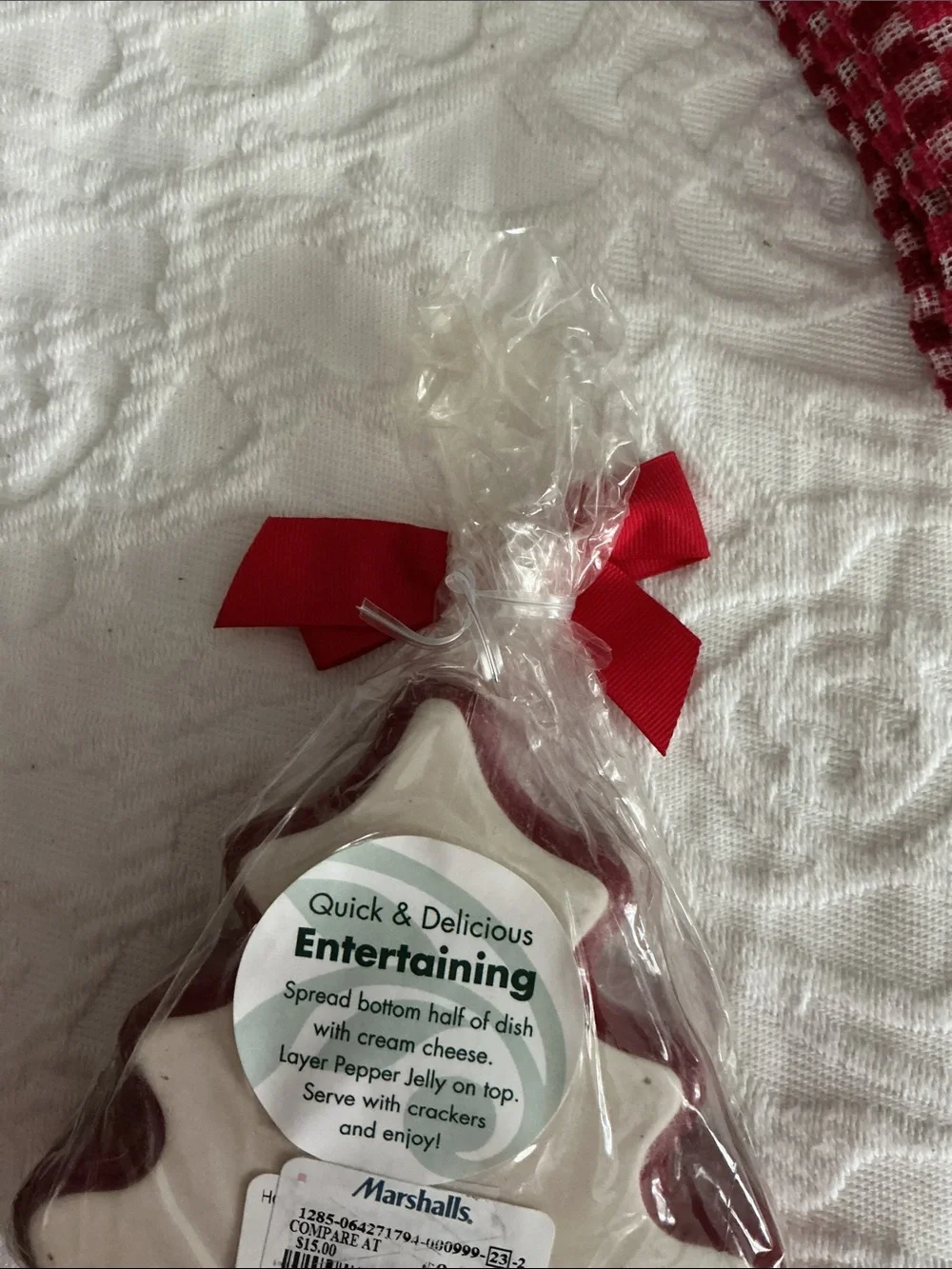 KitchenAid Red and Green Check Holiday Towel with Red Tree ceramic holder🎄 NEW
